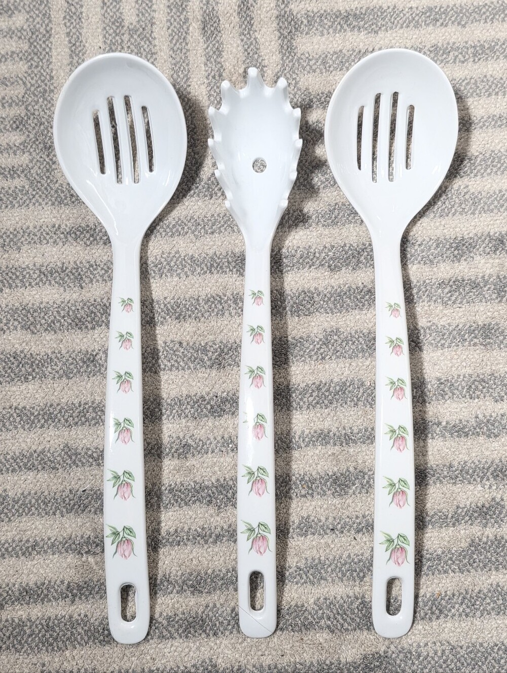 Vintage Floral Enamel Kitchen Utensil Set Pink Rose Ladle Spoon Cottagecore